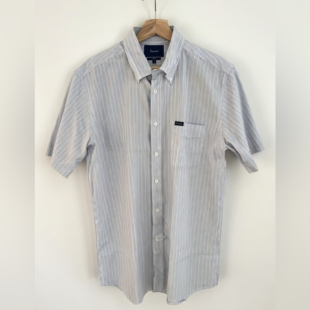 Faconnable Striped Button Down Short Sleeve Shirt Large